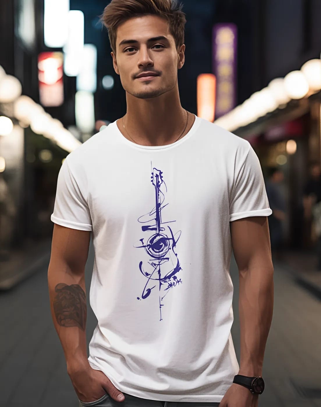 pnp guitar abstract | men's regular fit round neck t shirt