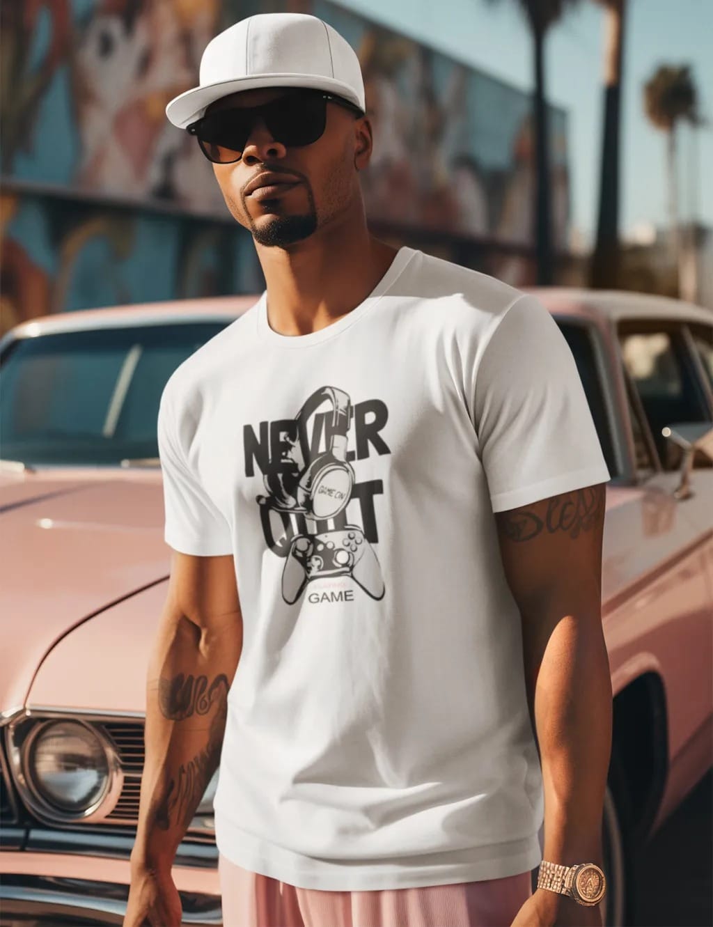 pnp never giveup | men's regular fit round neck white t shirt