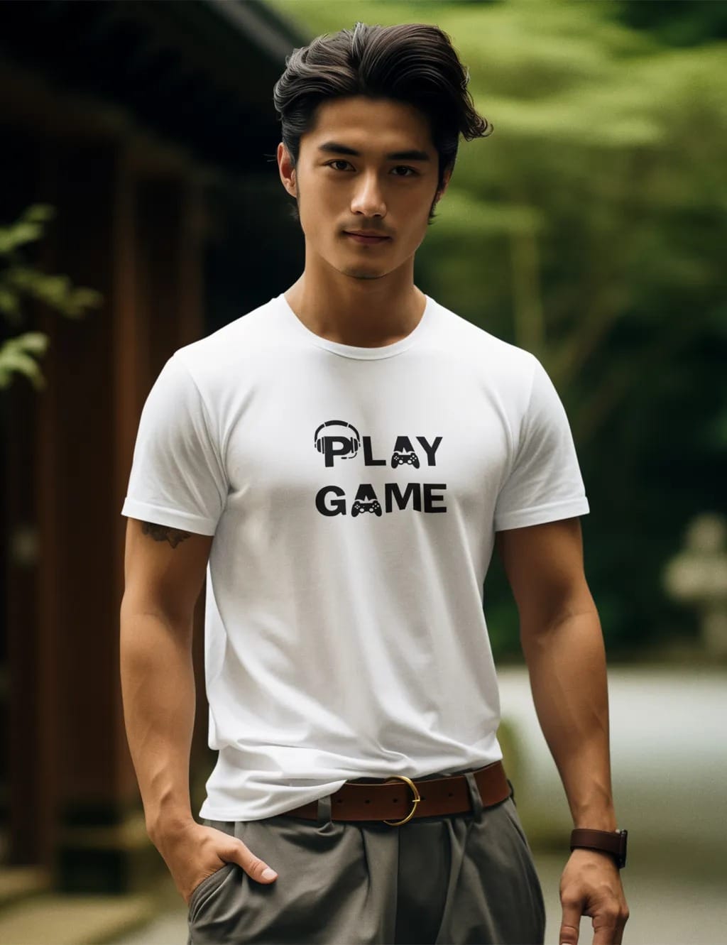 pnp play game | men's regular fit round neck white t shirt
