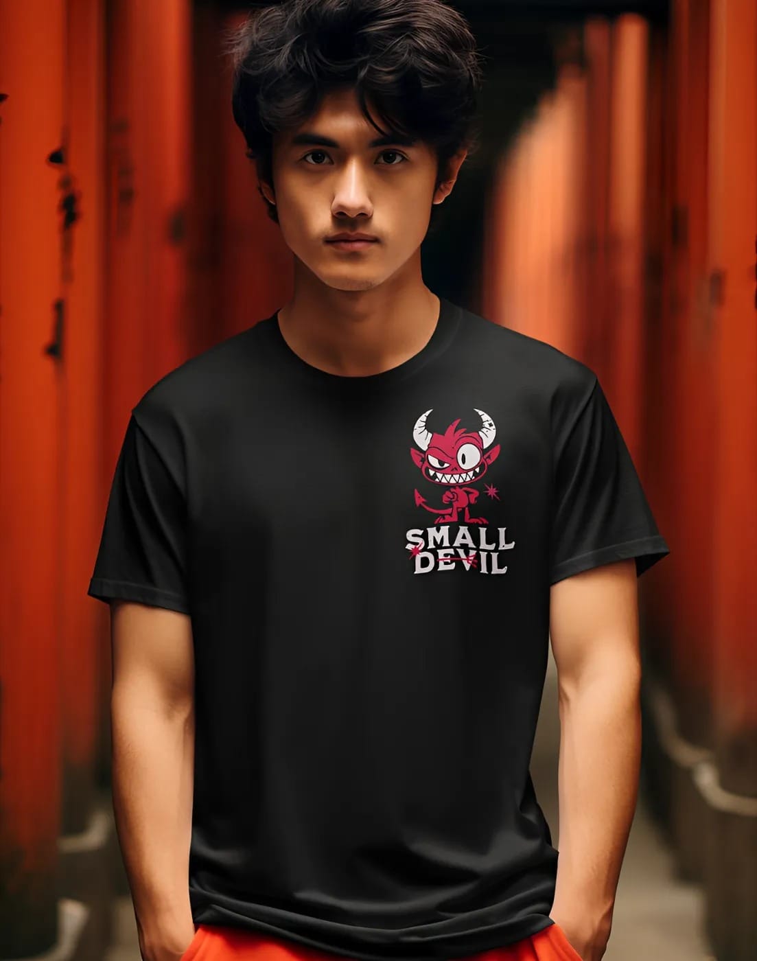 pnp small devil | men's regular fit round neck black t shirt