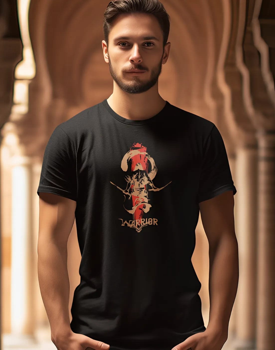 pnp sword worrier | men's regular fit round neck black t shirt