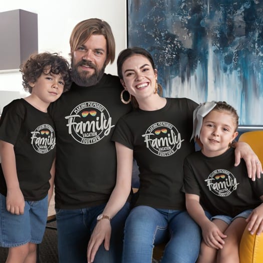 Family Vacation Memories T-shirt for Mom, Dad & Kid – Pack of 4 by Prints N Plains
