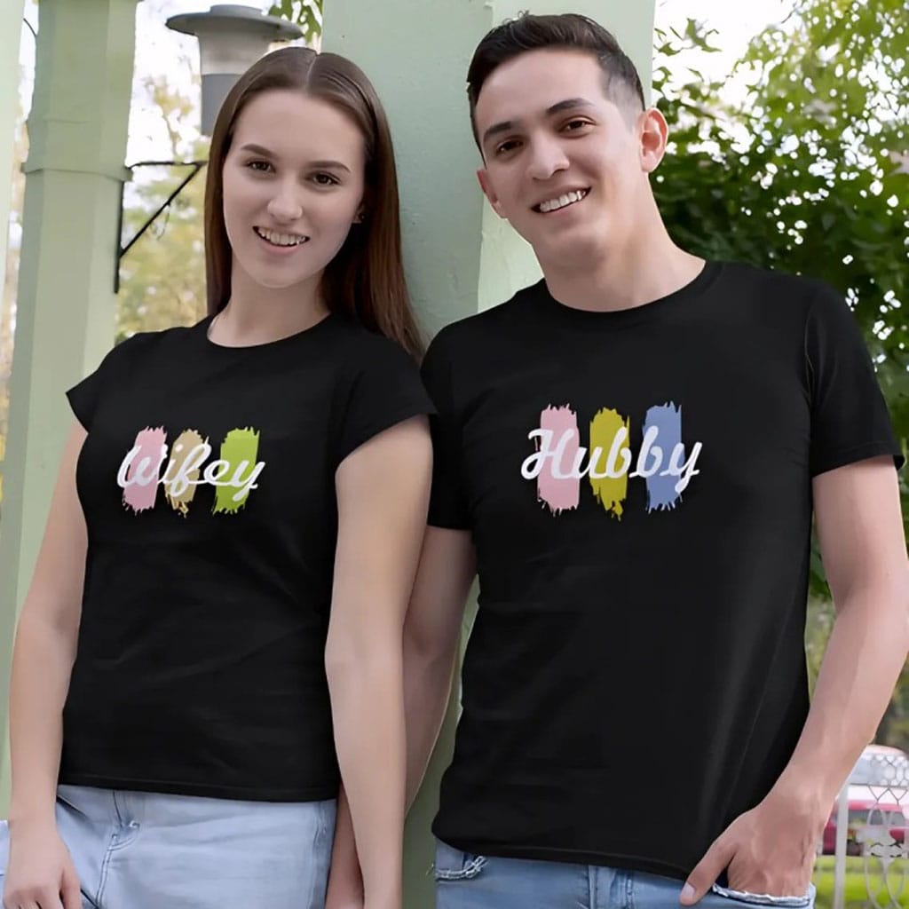 Wifey Hubby Couple Family T-shirt Pack of 2 – Matching Set by Prints N Plains