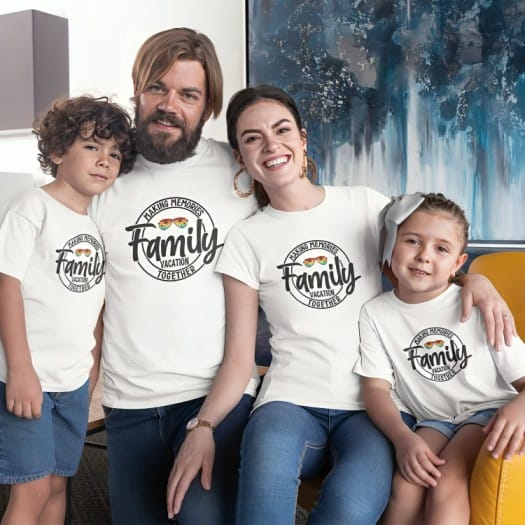Family Vacation Memories T-shirt for Mom, Dad & Kid – Pack of 4 by Prints N Plains