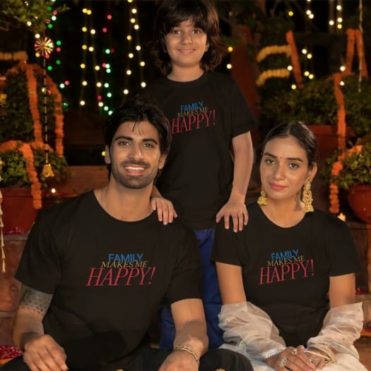 Family Makes Me Happy T-shirt for Mom, Dad & Kids – Pack of 3 by Prints N Plains