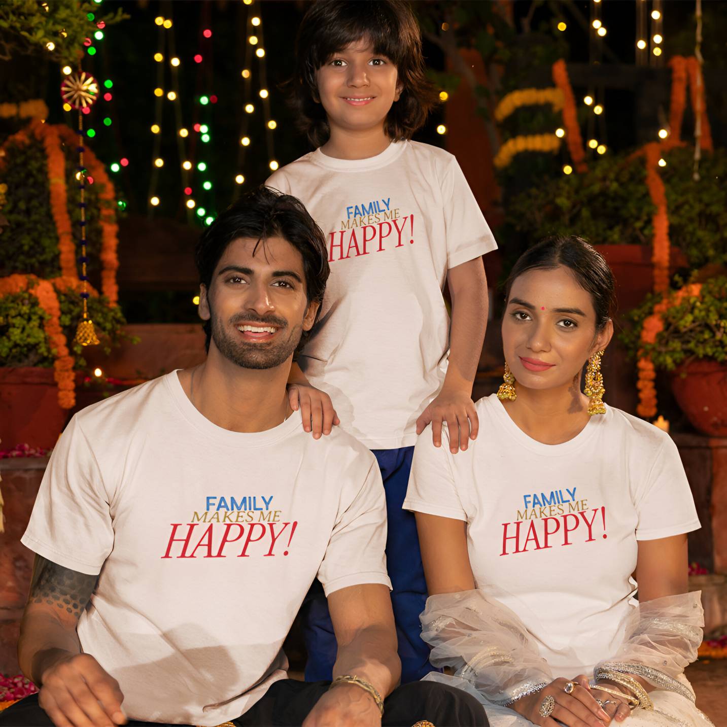 Family Makes Me Happy T-shirt for Mom, Dad & Kids – Pack of 3 by Prints N Plains