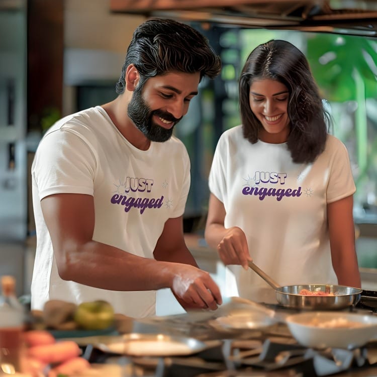 Just Engaged Couple Family T-shirt Pack of 2 – Matching Set by Prints N Plains