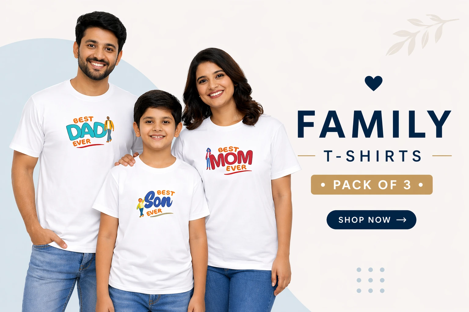 Family wearing matching white t-shirts pack of 3