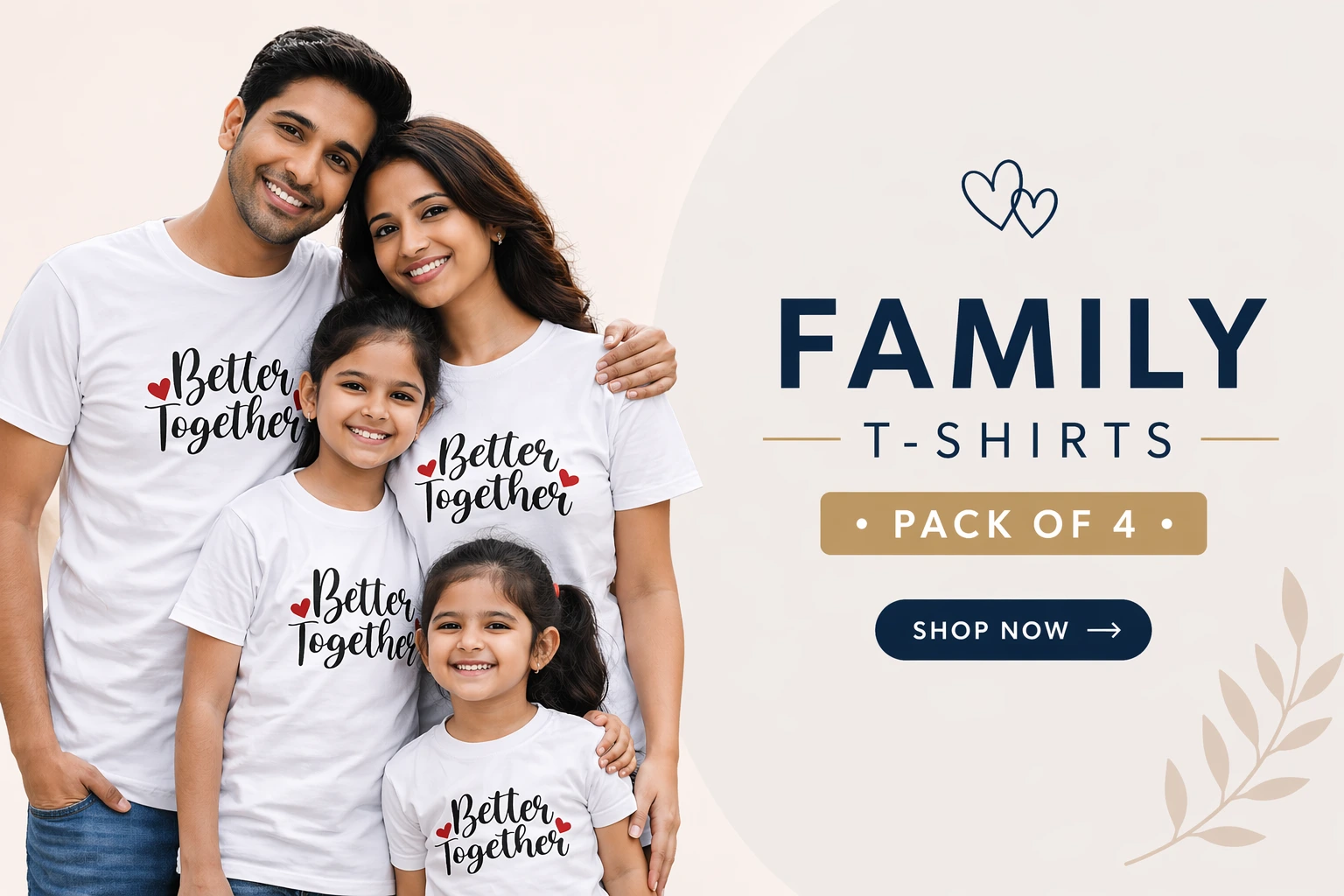 Family wearing matching white t-shirts pack of 4